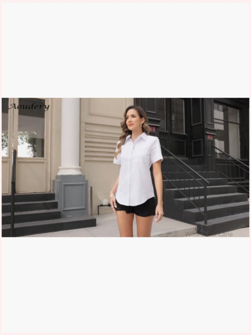 Short Sleeve Button Down Oxford Shirt Women V Neck Collared Blouse Top Pocket - Picture 6 of 6